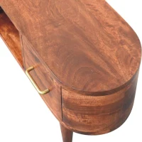 Solid Mango Wood Open-Slot Media Unit with Hand-Finished Detailing, TV Unit with Smooth-Gliding Drawers, 30L x 100W x 40H cm, Brown(m-4)