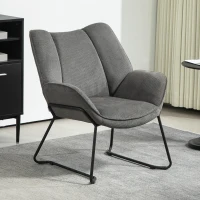 HOMCOM Fauteuil salon, fauteuil relax en lin, avec large dossier rembourré, pieds en acier, 71,5l x 67P x 79H cm, gris(m-10)