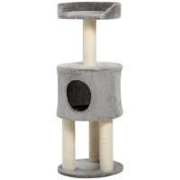 PawHut Árvore para Gatos com Arranhadores e Raspadores em Sisal Natural Árvore Escalável Casinha Altura 103 cm Cinza(m-8)