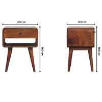 Solid Mango Wood Bedside Table with Spacious Drawer and Open Shelf, Nightstand with Minimalist Circular Profile, 35L x 45W x 56H cm, Brown(m-3)