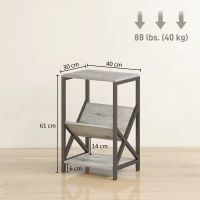 HOMCOM Mesa de Apoio Estreita Mesa Lateral com Armazenamento em 3 Níveis Porta-Revistas em V Estrutura em Aço 40x30x61cm Cinza Escuro(m-3)