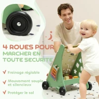 AIYAPLAY Trotteur en bois pour bébé 18+ mois, chariot de marche, contrôle de vitesse, centre d'activités, 33,5x36x46,8cm, vert(m-6)