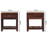 Solid Mango Wood Regency Nightstand with Drawer and Open Shelf, Hand‑finished Table for Living Room, 35L x 45W x 50H cm, Brown(m-3)