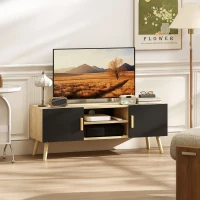 HOMCOM Móvel de Tv Bancada de Madeira para Tv Até 50" com Prateleiras 2 Armários e Passagens para Cabos Carvalho(m-2)