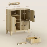 HOMCOM Aparador para Sala Móvel de Arrumação 2 Portas 2 Gavetas Prateleira Regulável Compartimento Aberto 80x40x90 cm Madeira Natural(m-3)