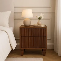 Solid Wood Harper Bedside Table with Eco-Conscious Durable Build, Bedside Cabinet with 2 Smooth-Gliding Drawers, 40L x 42W x 55H cm, Brown(m-1)