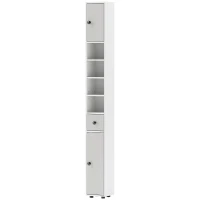 kleankin 180cm Tall Bathroom Cabinet, Slim Bathroom Storage Cabinet with 4 Open Shelves, 2 Door Cupboards and Adjustable Shelves, White(m-11)