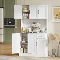 HOMCOM Meuble de cuisine, 180,5 cm, garde-manger, plan de travail, passe-câble, étagères réglables, MDF, blanc(m-2)