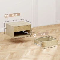 HOMCOM Set of 2 Modern Wall-Mounted Nightstands with Drawer and Open Shelf, 37x32x21 cm, Natural Wood(m-3)