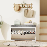 HOMCOM Banco Sapateira Moderno com Assento Acolchoado Prateleira Ajustável para 8 Pares de Sapatos 80x30x50 cm Branco(m-8)