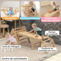 AIYAPLAY Triângulo de Escalada 7 em 1 com Arco e Rampa Escalada para Crianças de Madeira Dobrável para 18-48 Meses 188x70 cm Madeira(m-4)