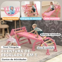 AIYAPLAY Triângulo de Escalada 7 em 1 com Arco e Rampa Escalada para Crianças de Madeira Dobrável para 18-48 Meses 188x70 cm Rosa(m-4)