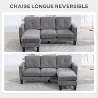 HOMCOM Sofá Chaise Longue Reversible con Estructura de Acero Tapizado en Chenilla 186x130x84cm Gris Oscuro(m-6)