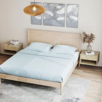 HOMCOM Set of 2 Modern Wall-Mounted Nightstands with Drawer and Open Shelf, 37x32x21 cm, Natural Wood(m-5)