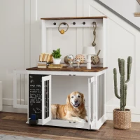 PawHut Hundebox mit Aufbewahrungsregal für Spielzeug, Haken für Leinen, Schreibtafel, Radiergummi, für große Hunde, Weiß(m-2)