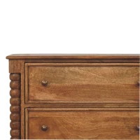 Solid Mango Wood Spindle Chest with 3 Drawers and Turned Spindle Legs, Bedside Cabinet with Ample Storage, 35L x 80W x 80H cm, Brown(m-6)