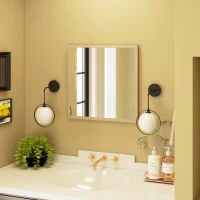 HOMCOM Wandspiegel quadratisch 50 x 50 cm, Rahmen aus Naturholz, ideal für Bad, Wohnzimmer oder Schlafzimmer(m-5)