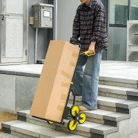 Durhand Carrinho de Escada Dobrável 120 Kg 6 Rodas Carrinho de Mudança em Aço com Cordas Telescópicas 44x38x106,5cm Amarelo(m-6)