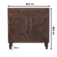 Solid Mango Wood Cabinet with 2 Doors and 2 Shelves, Textured Hand-finished Surface, Table with Playful Animal Carving, 35L x 85W x 86H cm, Brown(m-3)