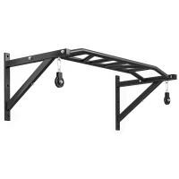 SPORTNOW Barra de Tração de Parede Barra de Fitness Multi-Pegada Sistema de Polia a Cabo Carga 200kg Aço 126x60x45,5cm Preto(m-1)