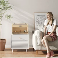 PawHut Gaiola para Hamster em Madeira Gaiola para Rato com Tampa Abrível Janela em Acrílico 55x35x35 cm Madeira natural(m-4)