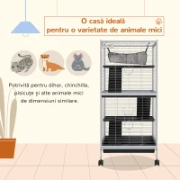 PawHut Cușcă pentru Rozătoare cu 3 Etaje, 4 Roți și Tavă Detașabilă Gri(m-4)