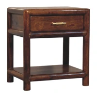 Solid Mango Wood Regency Nightstand with Drawer and Open Shelf, Hand‑finished Table for Living Room, 35L x 45W x 50H cm, Brown(m-6)