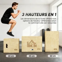 Box jump pliométrie 3 en 1 - Collaboration Aosom.fr x FFHandball - boîte à saut musculation fitness bois(m-4)