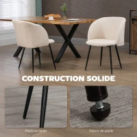HOMCOM Lot de 2 chaises de salle à manger avec dossier en tissu effet laine boucleé pieds en acier 55 x 62 x 80 cm beige noir(m-6)