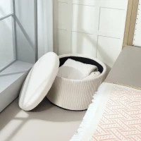 HOMCOM Puff Baú de Arrumação Banco Redondo Puff Apoio para os Pés em Veludo Cotelê Carga 120 Kg Ø 60x41 cm Bege(m-4)