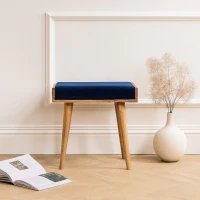 Solid Mango Wood Velvet Tray Footstool with Plush Velvet, Upholstered Footstool with High‑resilience Cushioning, 35L x 50W x 52H cm, Brown(m-1)