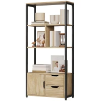 HOMCOM Estante Estilo Industrial 3 Prateleiras Armário com Porta 2 Gavetas 58x24x122 cm Efeito Madeira Natural Aço Preto(m-8)