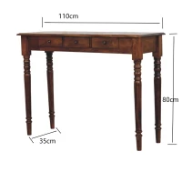 Solid Mango Wood 3-Drawer Console with Turned Legs, Ample Storage, Desk for Generous Organisation and Built to Last, 35L x 110W x 80H cm, Brown(m-3)
