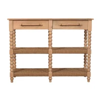 Solid Wood Savoy Bobbin Console Table with Shelves and 4 Shelves, Bedside Table with 2 Smooth-Gliding Drawers, 40L x 115W x 88H cm, Brown(m-2)