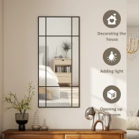 HOMCOM Oglindă de Perete Stil Fereastră Montaj Vertical Orizontal 110x50cm Negru(m-4)