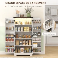 HOMCOM Buffet cuisine, meuble cuisine rangement, avec 12 étagères à portes, lumière LED magnétique, 60 x 40 x 120 cm, blanc(m-6)