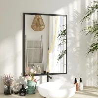 HOMCOM Specchio da Parete Rettangolare con Ganci, in Vetro e MDF, 60x80 cm, Nero(m-2)