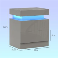 HOMCOM Mesilla de Noche con Luces LED 2 Cajones y Control de APP Mesa de Noche para Dormitorio Salón 45x35x52 cm Gris(m-3)