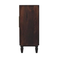 Solid Mango Wood Cabinet with 2 Doors and 2 Shelves, Textured Hand-finished Surface, Table with Playful Animal Carving, 35L x 85W x 86H cm, Brown(m-8)