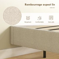 HOMCOM Cadre de lit flottant 140 x 190 cm avec éclairage LED, lit double rembourré en lin, sommier à lattes en bois, beige(m-6)