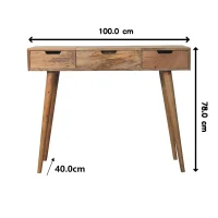 Solid Mango Wood Dressing Table with Mirror and 2 Smooth‑Gliding Drawers, Desk with 4 Storage Compartments, 40L x 100W x 78H cm, Brown(m-3)