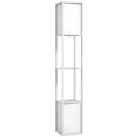 HOMCOM Luminária de Chão para Sala Luminária de Sala Moderna Luminária com Prateleiras Abajur em Tecido e Dupla Iluminação Branco(m-1)