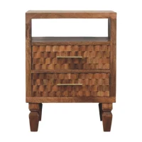 Solid Wood Bedside Cabinet with Eco‑conscious Build and Open Shelf, Bedside Table with 2 Smooth‑gliding Drawers, 35L x 45W x 60H cm, Brown(m-2)