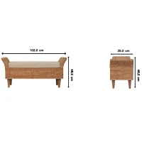 Solid Mango Wood Upholstered Riviera Woven Bench with Plush High-Resilience Cushioning, Desk for Smooth Traffic Flow, 35L x 102W x 46H cm, Brown(m-3)