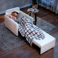 HOMCOM Poltrona 2 em 1 Sofá Cama Individual Poltrona-Cama com Arrumação Escondida Assento Largo e Acolchoado 72x85,5x91 cm Creme(m-5)