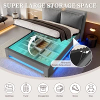 Modern Upholstered Bed with Headboard Shelf and Dual USB‑C Ports, Double Bed with LED Lighting, 142.5L x 200W x 114H cm, Dark Gray(m-4)