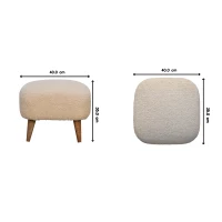 Solid Mango Wood Bouclé Square Footstool with Space-Saving Profile, Upholstered Footstool with Nordic Slim Legs, 40L x 40W x 35H cm, Brown(m-3)