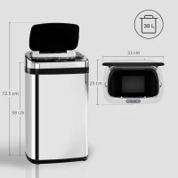 HOMCOM 30L Stainless Steel Motion Sensor Lid Bin - Silver Tone(m-3)