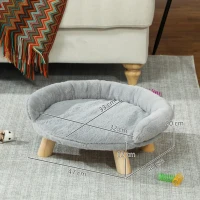 PawHut Sofá para Cão Cama para Cão Removível Lavável Revestimento em Pelúcia Pés em Madeira de Pinho Robustos 47x40x20 cm Cinza(m-3)
