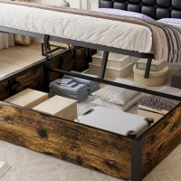 Hydraulic Storage Bed with Charging Sockets and LED Strip, Double Bed with Hydraulic Storage, 208L x 141W x 107H cm, Black+Neutral(m-8)